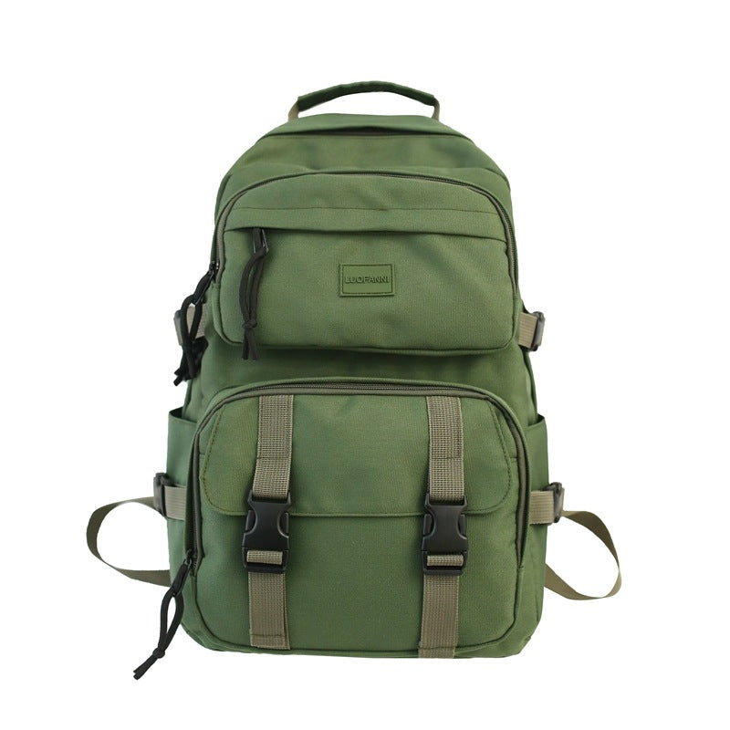 Korean-Style Large Capacity Backpack – 28% Off! Unisex Khaki Nylon School/Travel Bag with Laptop Pocket (20-35L)
