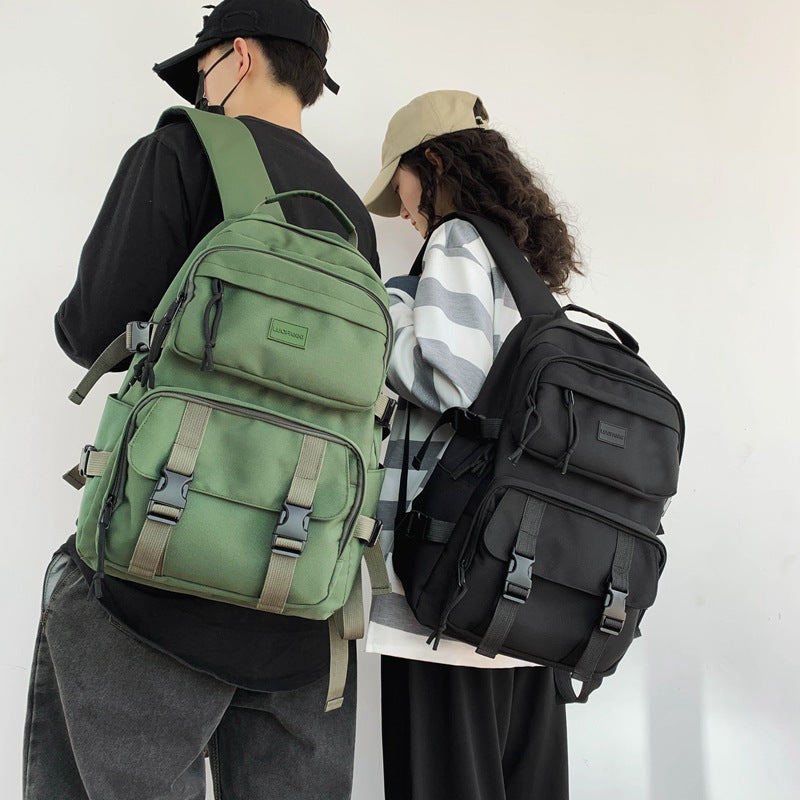 Korean-Style Large Capacity Backpack – 28% Off! Unisex Khaki Nylon School/Travel Bag with Laptop Pocket (20-35L)