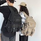 Korean-Style Large Capacity Backpack – 28% Off! Unisex Khaki Nylon School/Travel Bag with Laptop Pocket (20-35L)