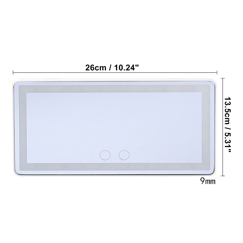 Rectangular Car LED Vanity Mirror with dimensions labeled on a white background