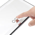 Hand interacting with a touchscreen Car LED Vanity Mirror on a white background